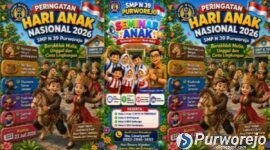 Pamflet peringatan Hari Anak Nasional 2026 di SMPN 39 Purworejo.